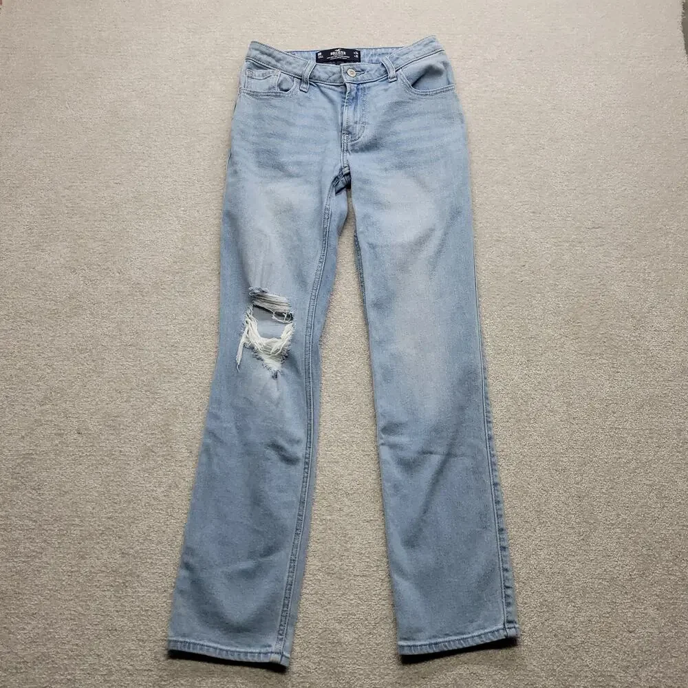 Hollister Low Rise 90s Vintage Straight Jeans Womens W24 L31 Distressed Light